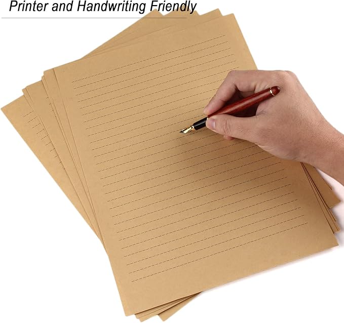 100pcs Vintage Kraft Stationary Paper 8.3 x 11.5 inch, A4 Sheets 120gsm Printable Lined Stationery Writing Letter Papers Bulk Set for Personalized Letters, Creative Poems, Lyrics, Office Notes-DeskLoop Office