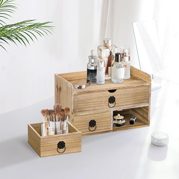 Washed White Wood Desk Organizer, Mini Desktop Organizer - Image 8