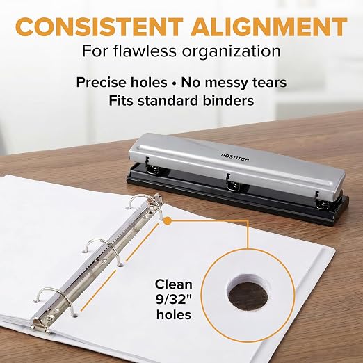 Bostitch 3 Hole Paper Punch, 15 Sheet Capacity, Metal Office Hole Puncher - Image 3