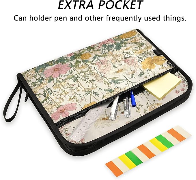 Pink Beige Flowers Accordion File Organizer Expanding Document Folder - Image 2