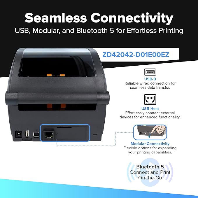 Zebra ZD420 / ZD420d Direct Thermal Desktop Printer 203 dpi Print Width 4 in USB Ethernet ZD42042-D01E00EZ-DeskLoop Office