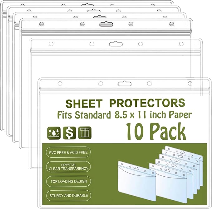 Bird Fiy Sheet Protectors 10 Pack 8.5" x 11" Waterproof Resealable Zip Wall by BirdFiy