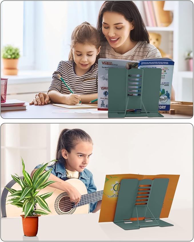 MSDADA Desk Book Stand, Metal Reading Book Stand Adjustable Cookbook Holder - Image 5