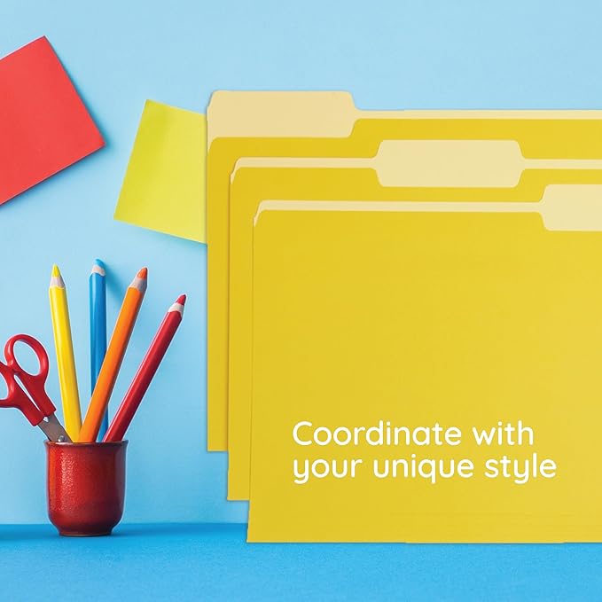 100 Blue Summit Supplies Yellow File Folders – Letter Size, 1/3 Cut Assorted Top Tabs, Durable 11pt Paper, Two Tone Yellow Folders, Bulk 100 Pack for Office and School