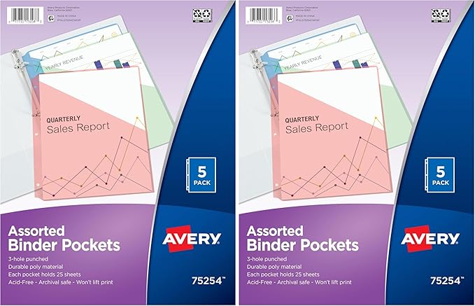 Avery Binder Pockets, 8.5" x 11", 5 Slash Jackets by Avery