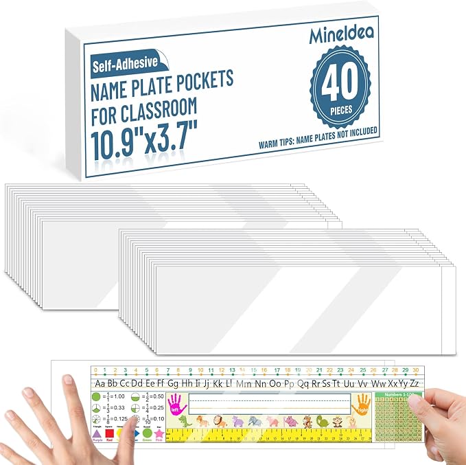 40 PCS Nameplate Pocket, 10.9" x 3.7" Adhesive Desk Nameplates Easy Remove by MineIdea