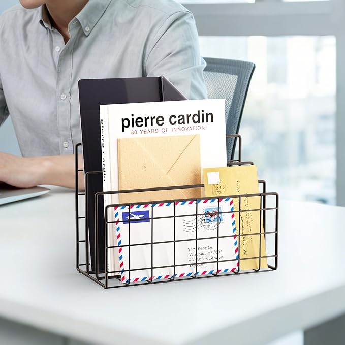 3-Slot Metal Mesh Desk Mail Organizer, Letter Sorter File Holder - Image 3