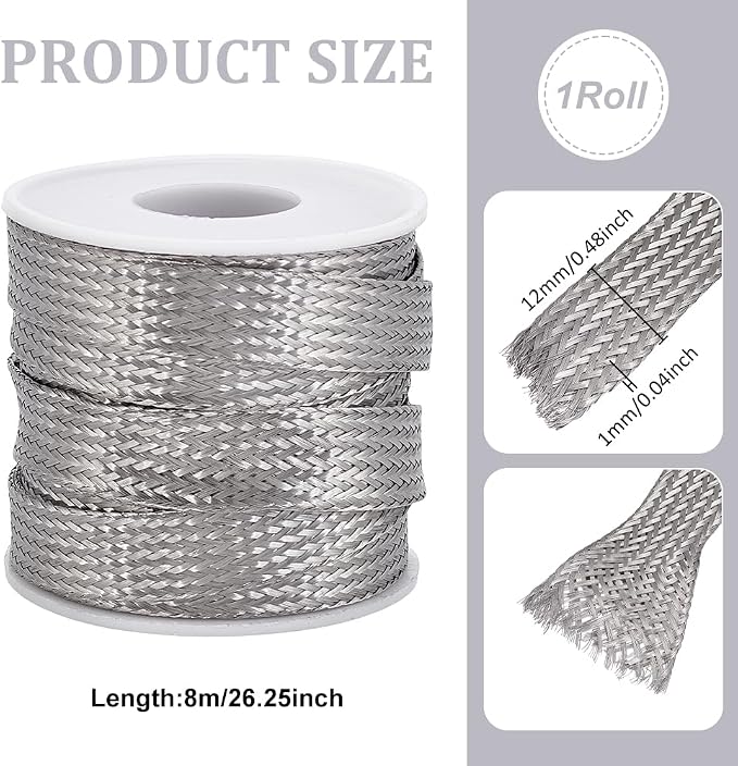 UNICRAFTALE 1/2 inch Wide Braided Sleeving Braid Stainless Steel Cable Wire - Image 2