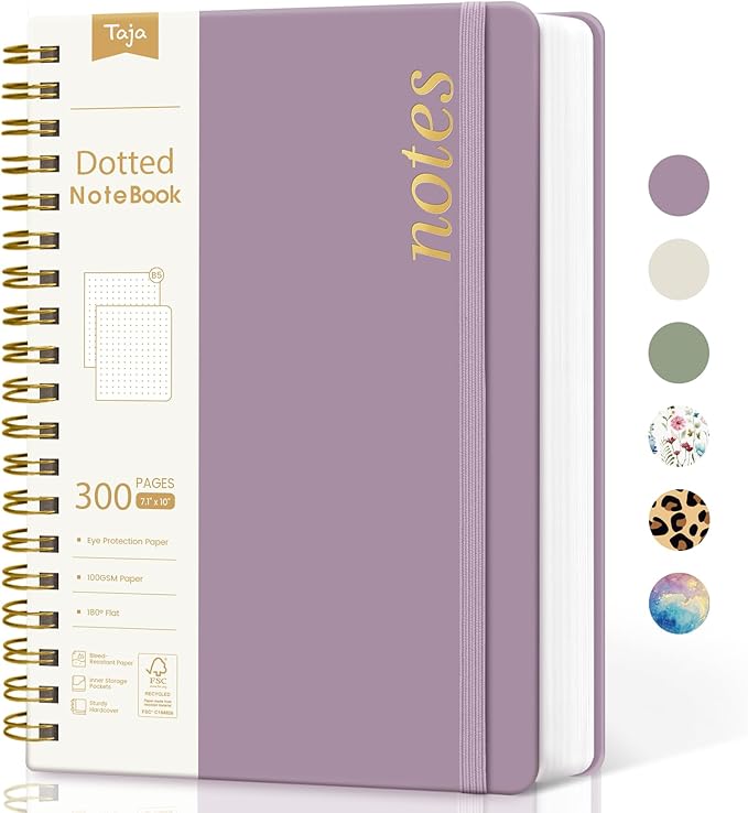 Spiral Dotted Notebook Journal for Work, 300 Pages, Thick B5 (7.1"x10") Bullet Dotted Journal for Women & Writing, Hardcover Notebook for Note Taking, Perfect for Work School Note Taking Business, Purple-DeskLoop Office