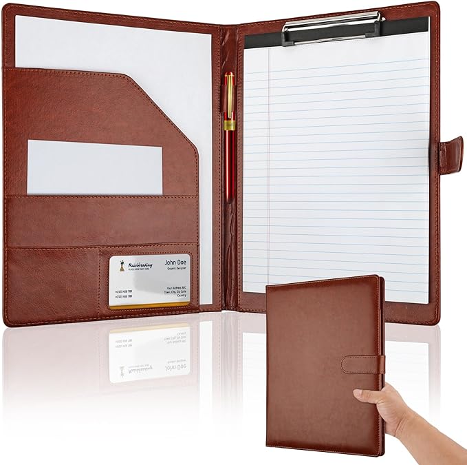 Professional Padfolio with Clipboard, Faux Leather Portfolio Folder Binder by MOWPOG