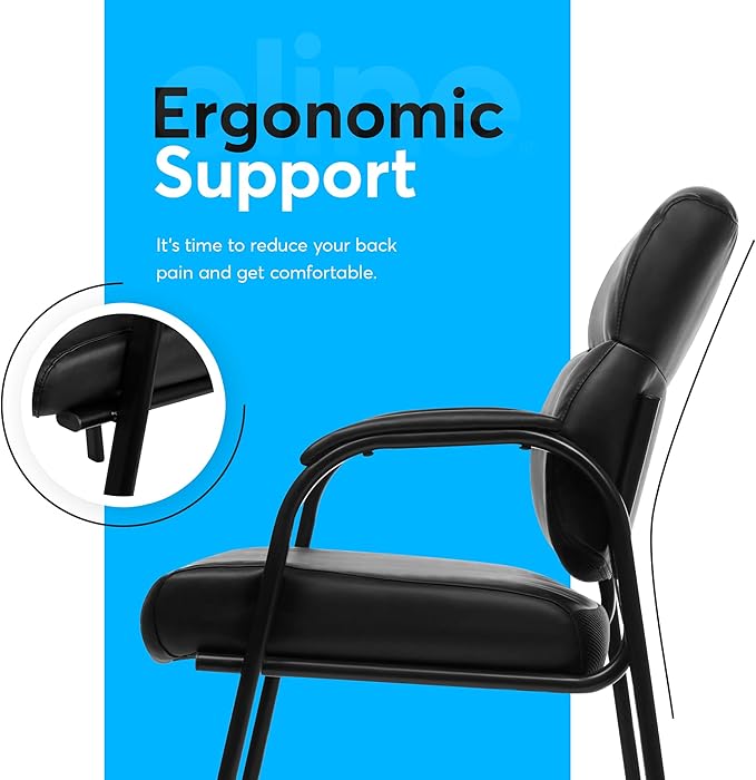 Oline Leather Guest Chair with Padded Arms, Reception Meeting Conference Waiting Room Lobby Home Desk Big and Tall Executive Office Chair, Black (4 Pack)-DeskLoop Office