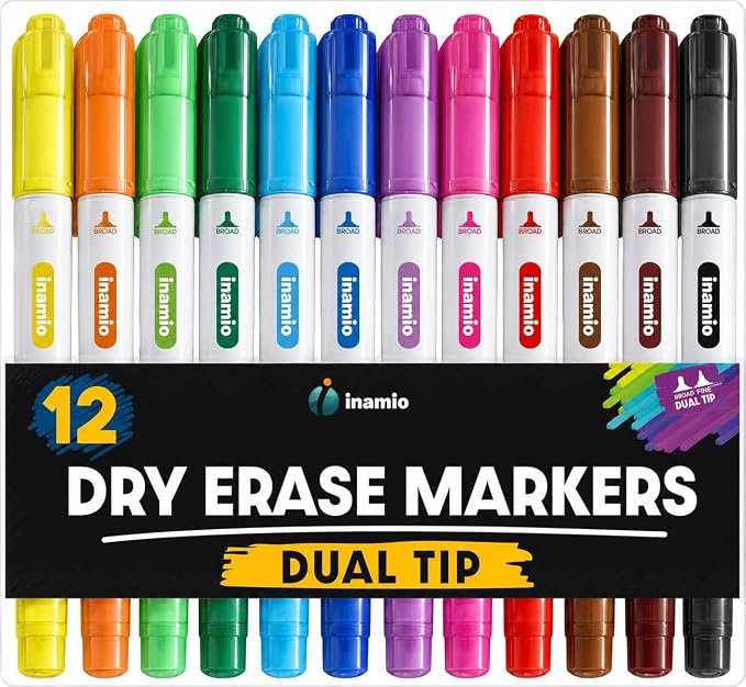 inamio Dry Erase Markers for Whiteboard – Ultra Fine Tip White Board Markers – by Inamio