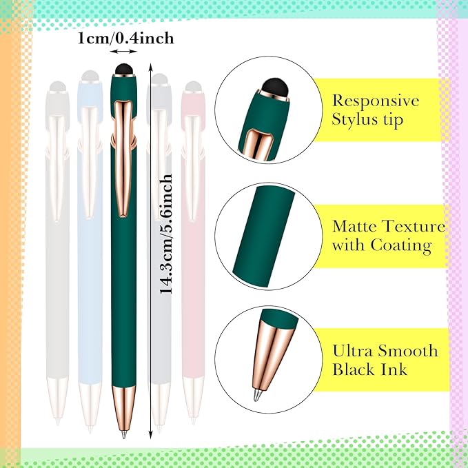 Zonon 38 Pieces Rubberized Ballpoint Pen with Stylus Tip Stylish Metal Pen Capacitive Styli with Soft Rubberized Grip, Black Ink for Most Devices(Classic Colors)-DeskLoop Office