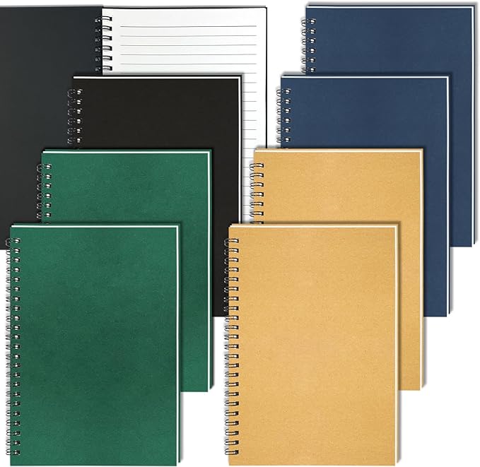 GINMLYDA Small Spiral Notebook A5, 8Pack 120 Lined Pages 8.25x5.5 Inches Spiral Journal Kraft Cover Notebooks & Writing Pads for School Home Office Aesthetic Sketch Drawing Note-DeskLoop Office