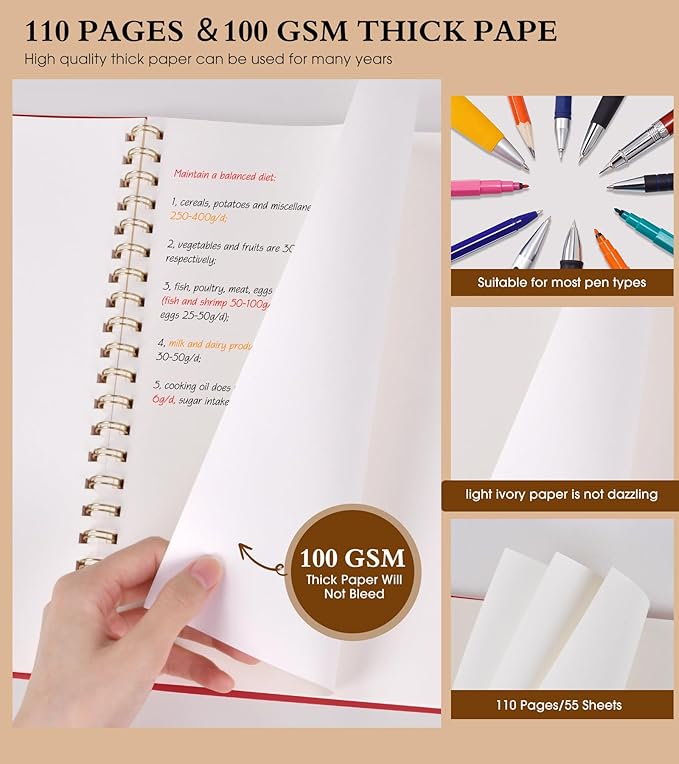 Blank Spiral Notebook Journal 8.5” x 11”, A4 Large Sketch Book for Women Men, 100 GSM Blank Paper Drawing Notebook, Plastic Hardcover Spiral Bound Sketchbook for Sketching Work School Writing, Red-DeskLoop Office