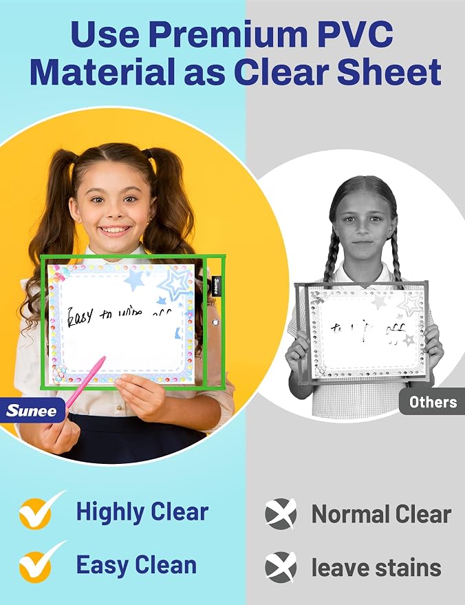 SUNEE 6 Packs Oversized Reusable Dry Erase Pocket Sleeves - Image 5