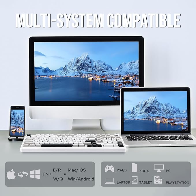 EPOMAKER X Aula F99 PRO Wireless Gaming Keyboard with 8000mAh Battery, Hot Swappable Creamy Keyboard, 2.4GHz/Type-C/BT5.0, NKRO, RGB Backlit for Win/Mac/Gaming (Black&Grey&White)-DeskLoop Office