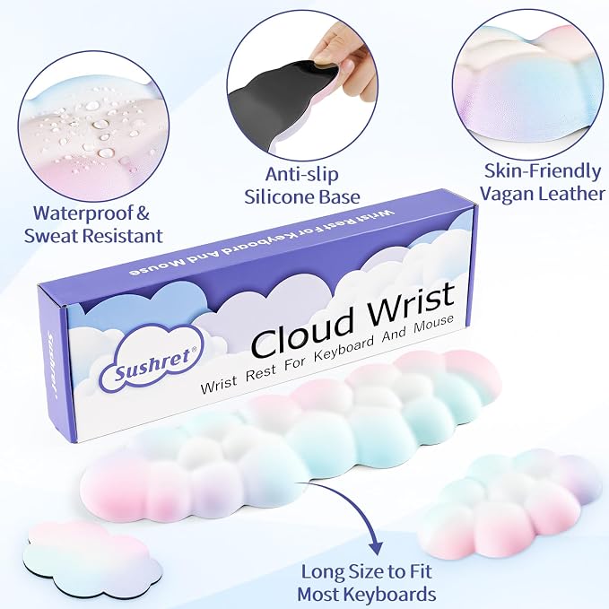 Sushret Cloud Wrist Rest Keyboard, Cloud Keyboard Wrist Pad Set - Image 5