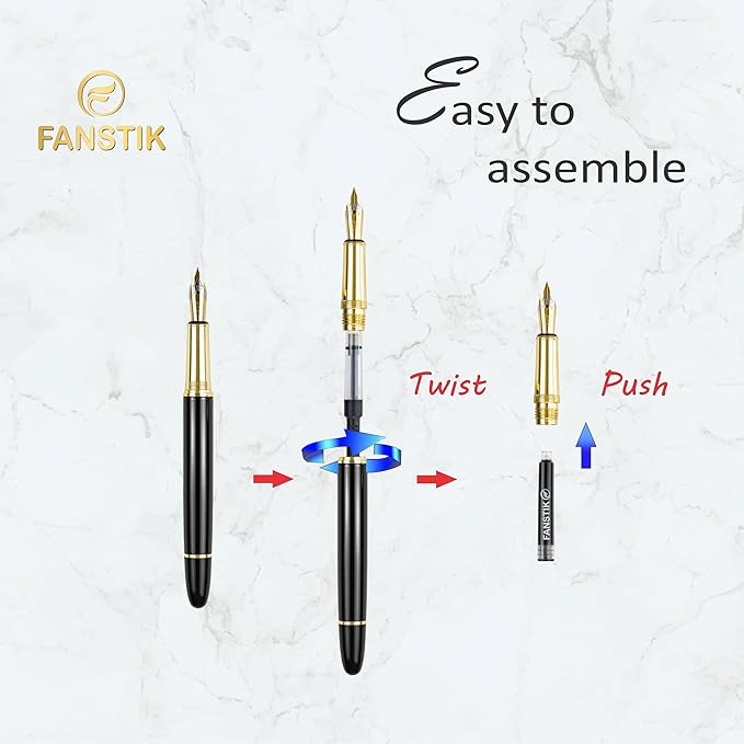 Customized Fountain pen with name (MADE IN USA), stainless steel, black and gold, luxury engraved pen personalized for men and for women. (Fountain Black-Gold)-DeskLoop Office