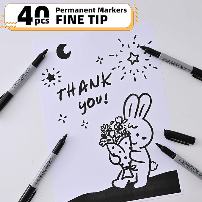 Permanent markers, 40 packs permanent markers bulk, quick drying in one second, smooth, not easy to erase, durable, can be marked on glass, tiles and cloth, office supplies,Gray shell-DeskLoop Office