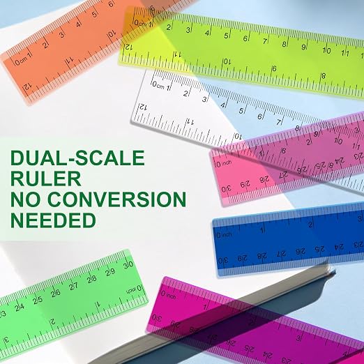 7 Pack 12 Inch Rulers, 30 cm Transparent Rulers, - Image 3