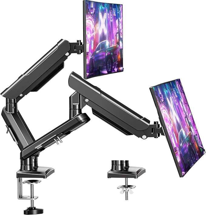 Dual Monitor Mount for 32 27 24 22inch Screens, Gas Spring Monitor Stand for 2 Monitor, Full Adjustable Monitors Desk Mount with C-Clamp＆Grommet Base, Each Arm Holds 4.4-22 lbs, Freelift Pro Black-DeskLoop Office