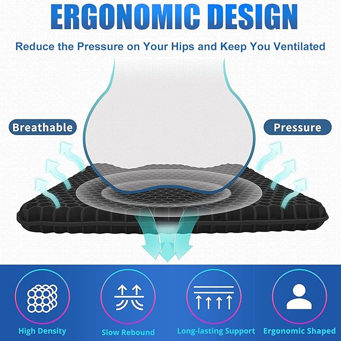 Gel Wheelchair Seat Cushion for Long Sitting, Extra Large & Thick Seat Cushion - Image 4