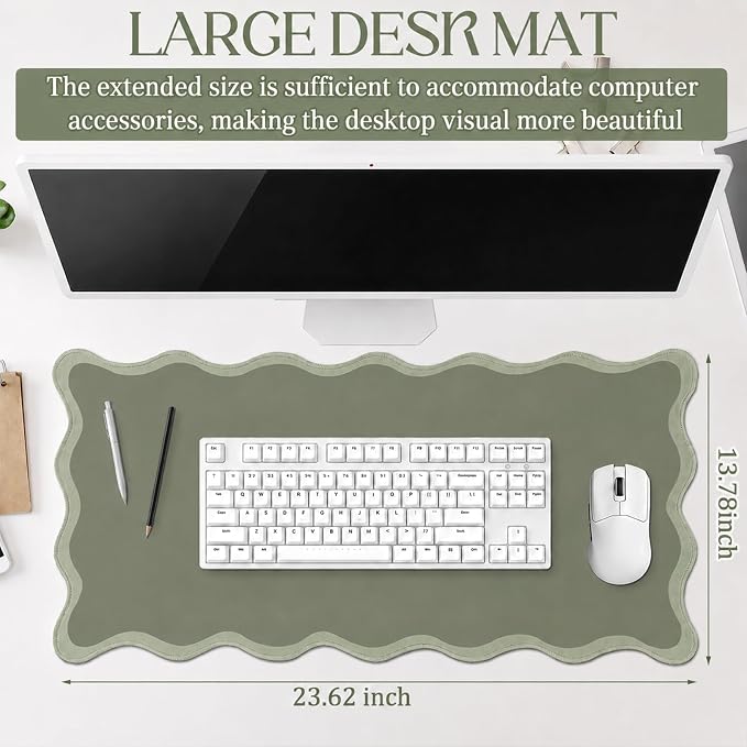 Hahafelt Scalloped Desk Mat Large Desk Pad Cute Coquette Table Mat Back to - Image 2