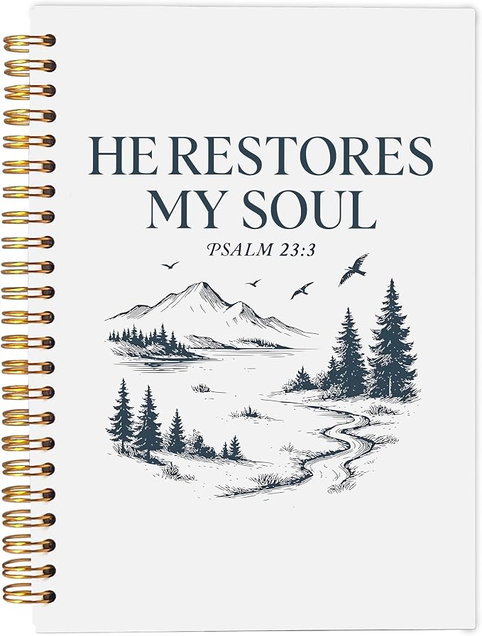 Mountain Christian Notebook Journal, Psalm 23:3 Bible Notebook by Ecezatik