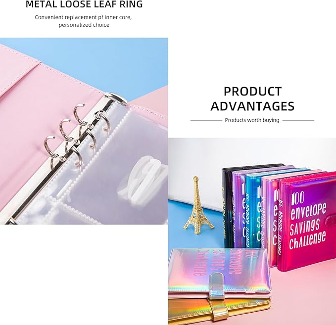 100 Envelopes Challenge Binder Savings Challenges Book, A5 Money Saving Planner Cash Envelope Budget Binder with Erasable Pen, Easy and Fun Way to Save $5,050, 10,000 and $500 (Black)
