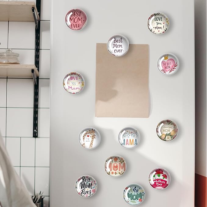 12Pcs Glass Refrigerator Magnet Fridge Sticker,Mothers Day Fridge Magnets Decoration for Crafts,Strong Fridge Magnets for Kitchen, School,Office Whiteboard, Cabinet and Dishwasher-DeskLoop Office