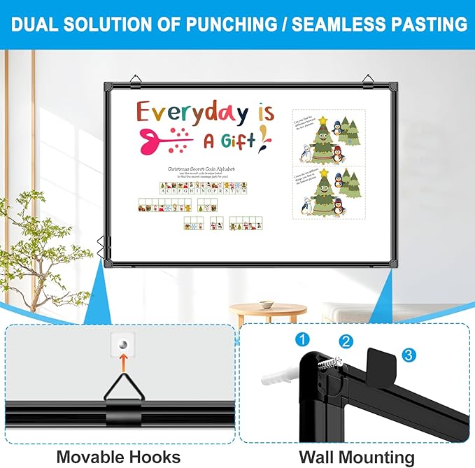 H-Qprobd 48"x24" Magnetic White Board Dry Erase Wall Mount Whiteboard - Office Home Classrooms White Board Hanging Writing Board with Black Aluminum Frame-DeskLoop Office