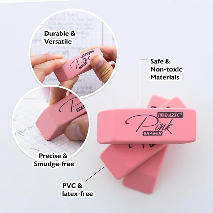 BAZIC Products Pink Bevel Block Erasers, Latex-Free, 24-Box | pink beveled - Image 4