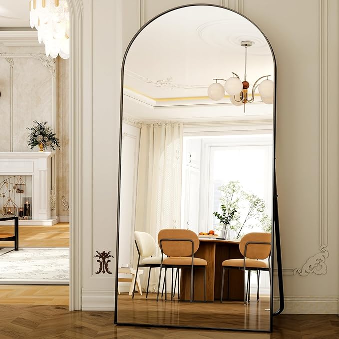 GLSLAND-38x77 inch Arched Full Length Mirror - Floor Mirrors Aluminum Alloy Frame Full Body Dressing Mirror for Bedroom Living Room,Black-DeskLoop Office