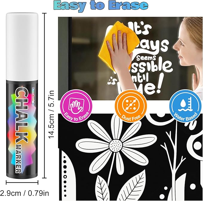FansArriche White Chalk Markers, 15mm Jumbo Car Window Markers for Glass Washable, 4 Pack Liquid Chalk Marker Erasable for Chalkboard, Blackboard-DeskLoop Office