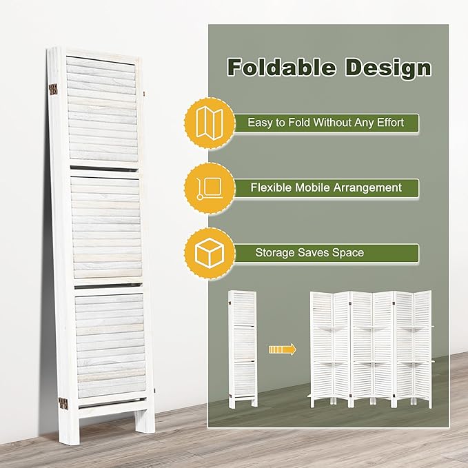 NicBex 6 Panel Room Divider,5.6FT Wood Carved Room Dividers with Display Shelves Folding Privacy Screens Portable Freestanding Partition Wall Dividers for Room Separation,Home Bedroom Office,White-DeskLoop Office