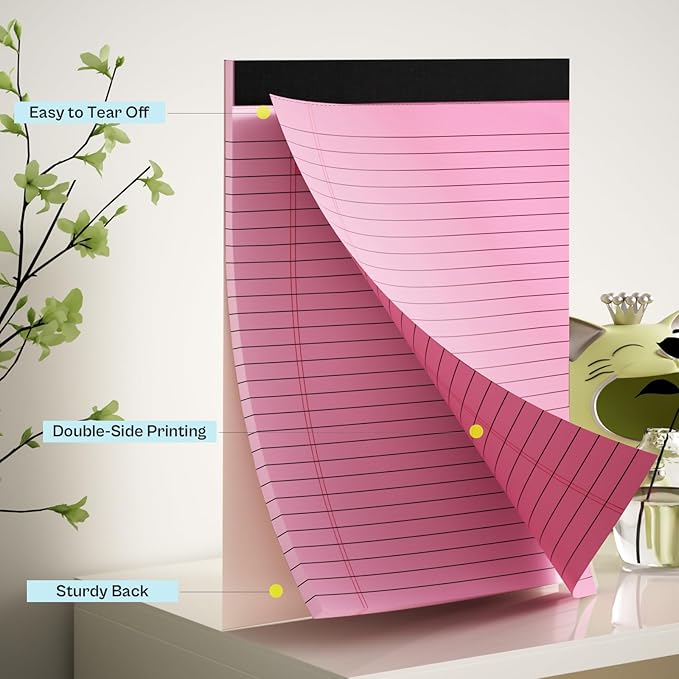 2 Pcs Legal Pads 8.5 x 11 Pink Note Pads 8.5 x 11 Notepad 8.5 x 11 Micro Perforated Writing Pads 8.5 x 11 Lined Paper Pads Wide Ruled Pad of Paper 30 Sheets Notebook for Study, To-Do Lists, Office-DeskLoop Office