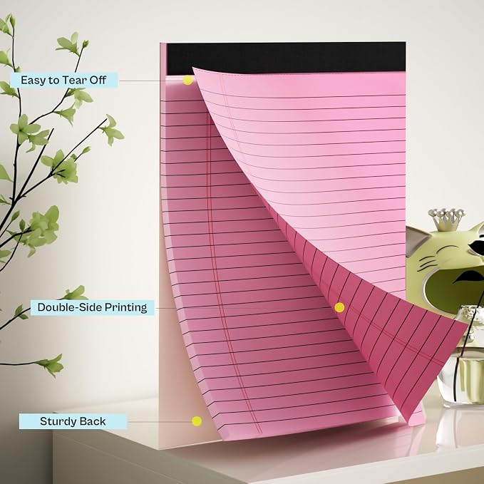 4 Pack Pink Legal Pads 8.5 x 11 Pink Note Pads 8.5 x 11 Notepad 8.5 x 11 Micro - Image 3