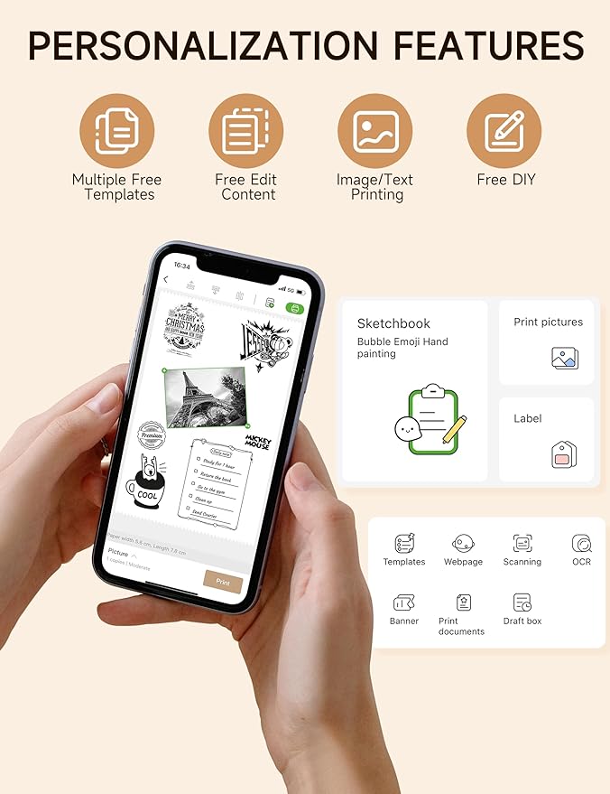 iDPRT Portable Sticker Maker Machine with 1 Roll Sticker Paper, Mini Printer Efficiently and Quickly, Thermal Printer for Study Notes, Pictures, DIY, Label, Free App with Multiple Templates, Grey-DeskLoop Office