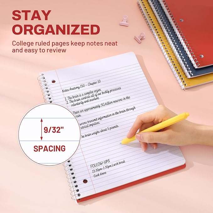 SUNEE Spiral Notebooks, 3 Pack, College Ruled Paper, 70 Sheets per Notebook - Image 5