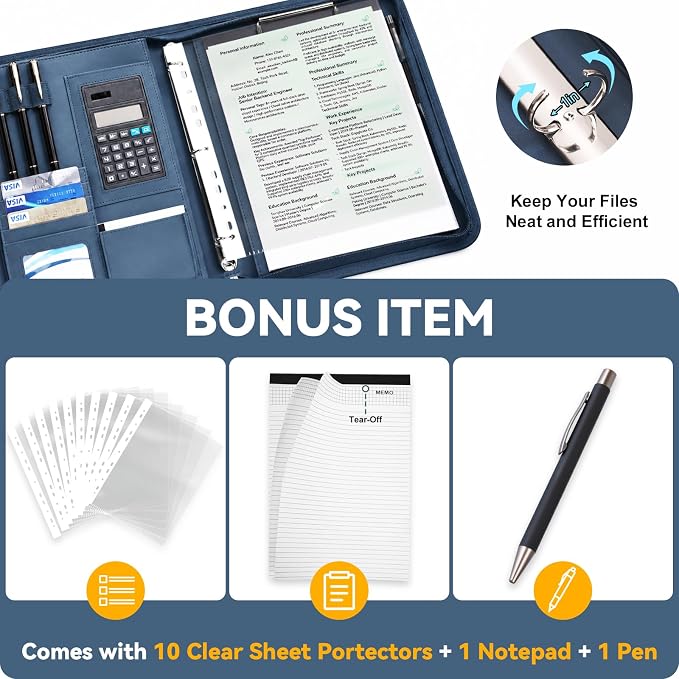 Leathario Portfolio Binder, Includes 5 Sheet Protectors and a Pen, 13 Inch - Image 2