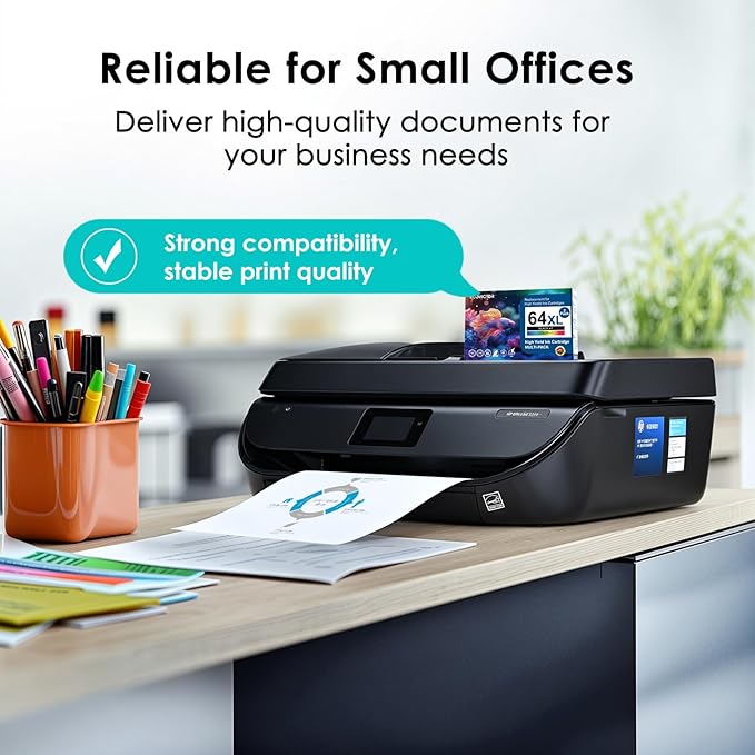 Remanufactured 64XL Ink Cartridges Black/Color Replacement for HP 64XL Ink Cartridge Combo Pack HP Ink 64 for Envy 7855 7858 7155 7800 6252 6255 7100 7164 7200e 7955e 7900e Tango X Printer-DeskLoop Office