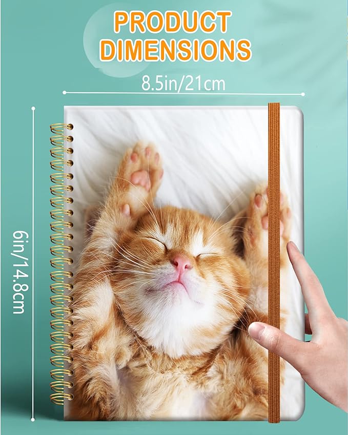 Ruled Spiral Writing Notebook,A5 Hardcover Lined College Journal for Women Lady Girl,Cute Strong Twin-Wire Binding with Premium Paper,8.4" X 6",Perfect for School,Office,Home Gifts(Sleeping Cat)-DeskLoop Office