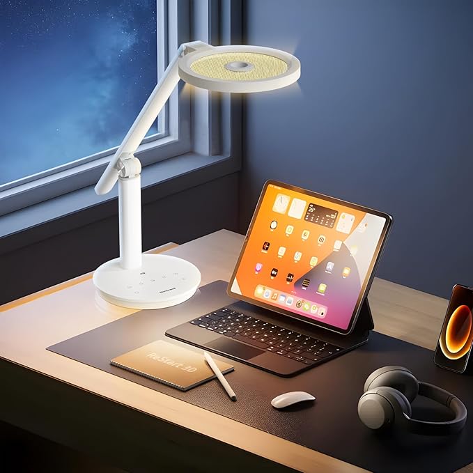 HONEYWELL Desk Lamp for Home Office, H6 Sunturalux™ Eye-Caring Led Desk Light, 800LM Dimmable Desk Lamp with Timer, Touch Control Tall Desk Reading Light, Table Lamp for Circle Webcam, Study, Bedroom-DeskLoop Office