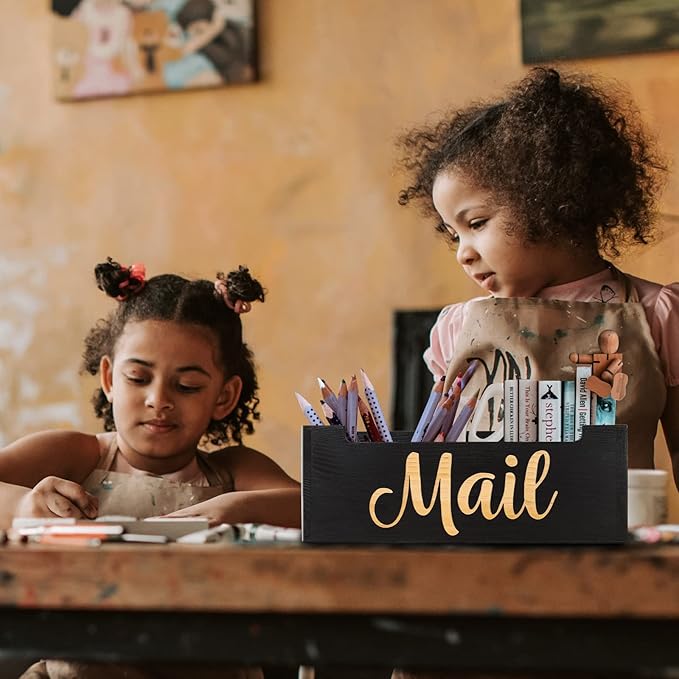 Mail Organizer Mail Holder Countertop, Rustic Wooden Mail Basket Mail Tray - Image 4