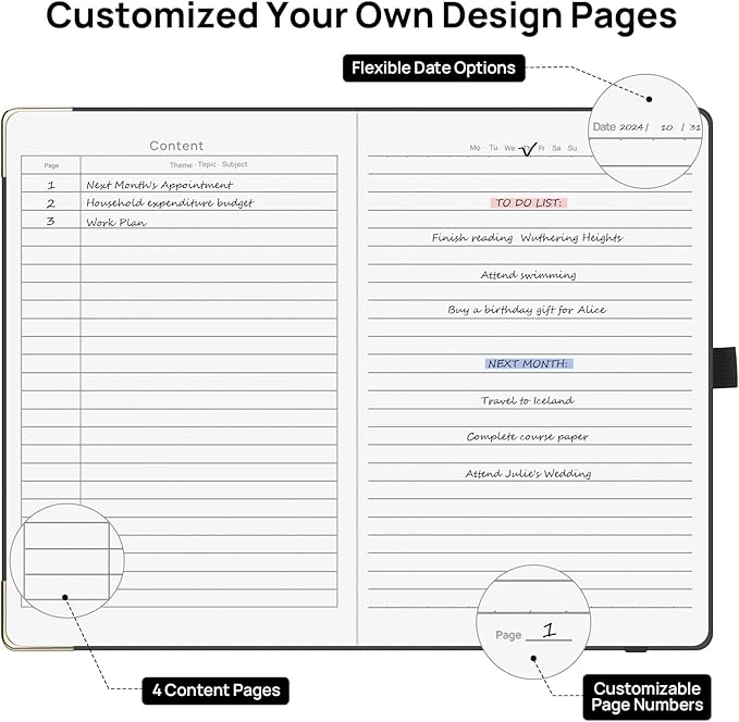 A5 Lined Journal Notebook - 100 GSM Thick Paper, Hardcover Journaling Notebook for Writing, Work, Travel, School, College Ruled Journal for Women and Men, PU Leather Note Book, 5.5”x8.3”- Black-DeskLoop Office