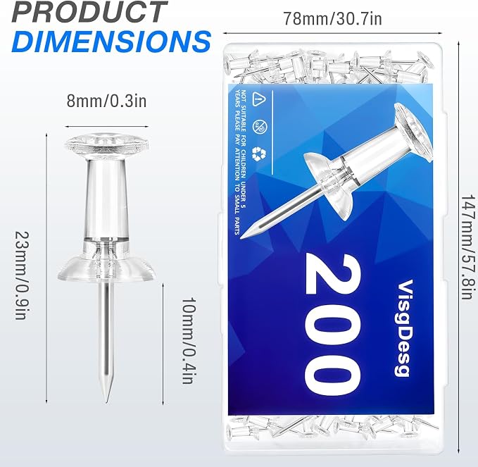 200 Pcs Clear Push Pins Tacks - Image 2