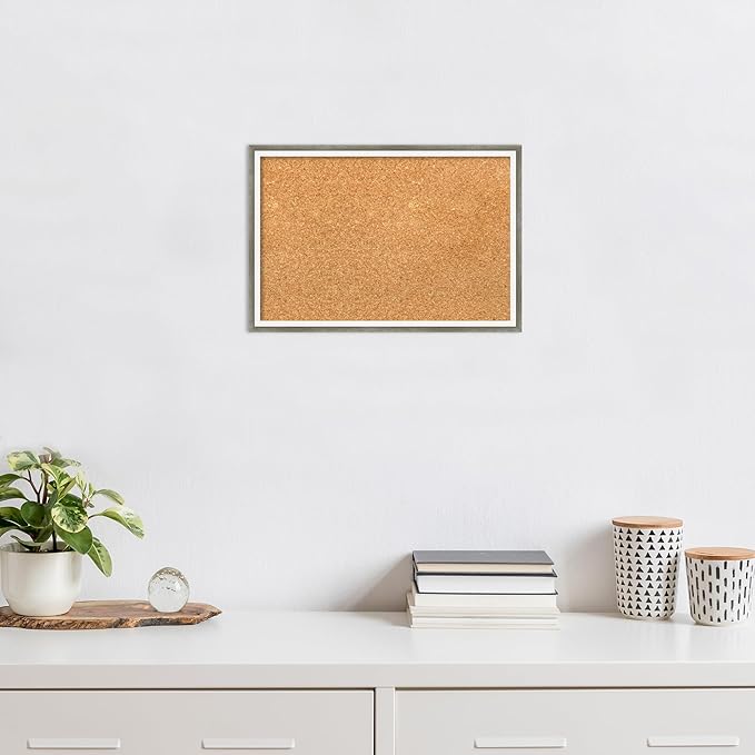 Amanti Art Natural Cork Board for Wall, 13x19 Vision Board with Silver Wood Frame, Small Corkboard Office Decor for Home Organization, Modern Corkboard Pinboard to Display Items for Home Organization-DeskLoop Office