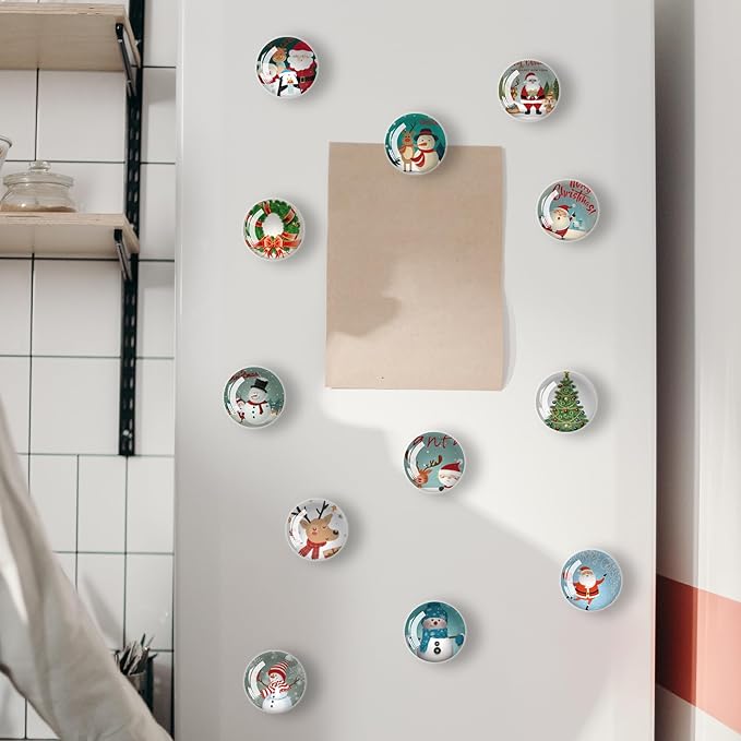 Christmas Refrigerator Magnets 12Pcs Glass Strong Magnetic Refrigerator Magnet Fridge Sticker,Crystal Fridge Magnets Decoration for Crafts,Strong Fridge Magnets for Kitchen, School-DeskLoop Office