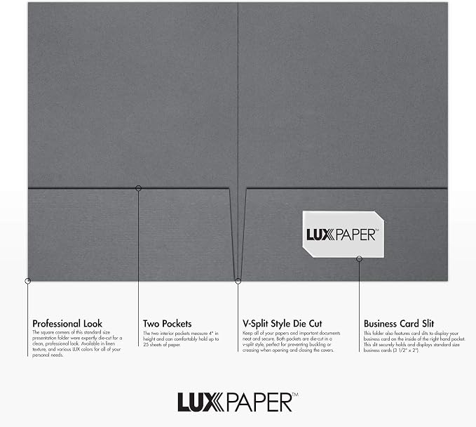LUXPaper 9" x 12" Presentation Folders | Two Pocket | Front Cover Card Slits | - Image 2